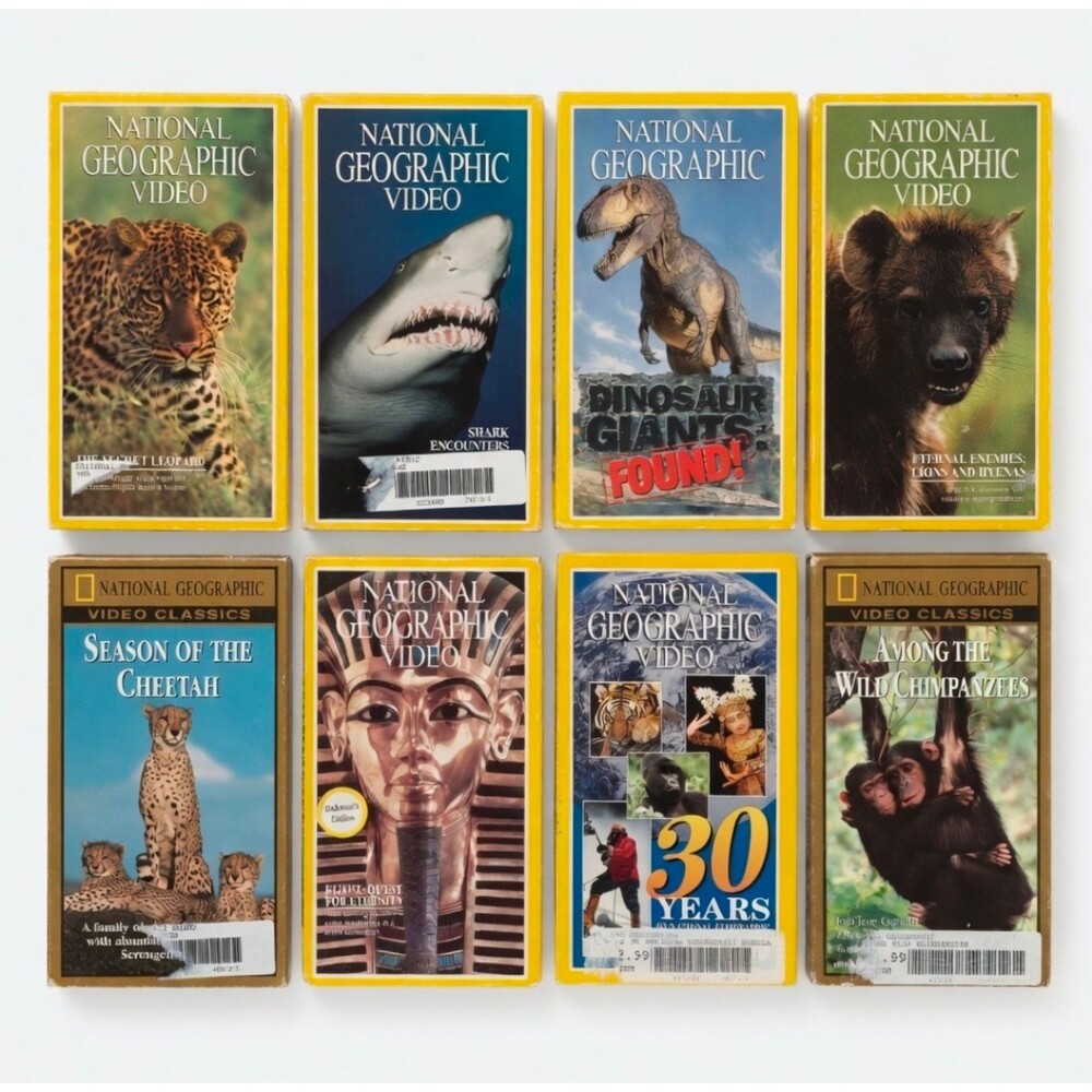 Vintage National Geographic VHS Lot of 8 Tested - Cheetah Sharks Dinosaurs Jane